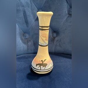 Vintage Southwest Navajo 6.5” Bud Vase Signed by Anna 
Pastel Etched Pottery